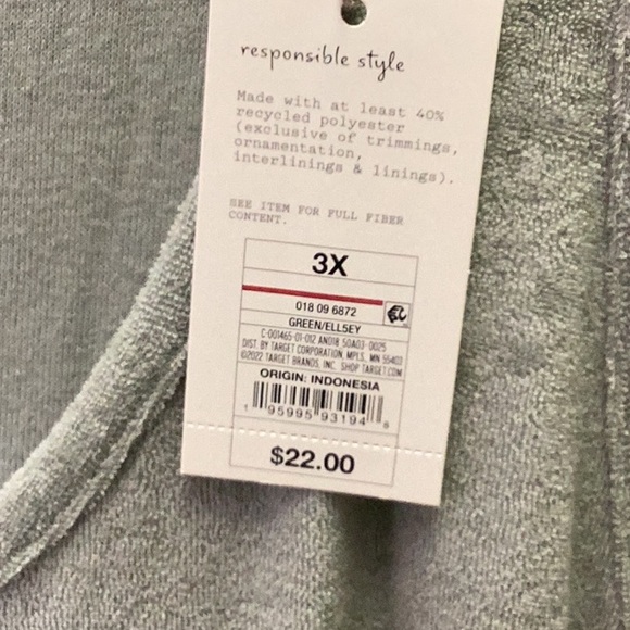 A New Day - Women's Terry Tank Dress - sage green - size 3X - new - Picture 6 of 9